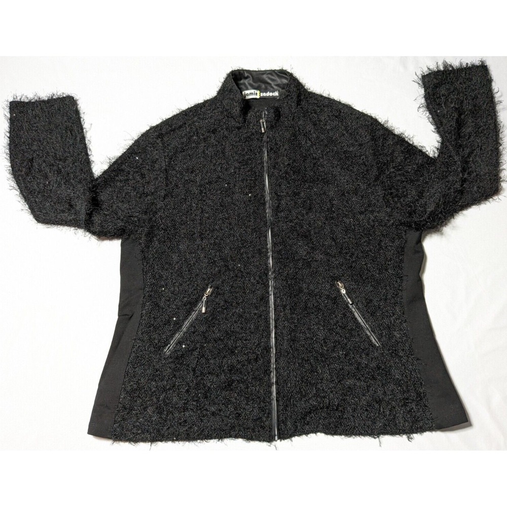 JAMIE SADOCK Women XL Black Fringe Fuzzy Full Zip Long Sleeve Jacket - Picture 7 of 15